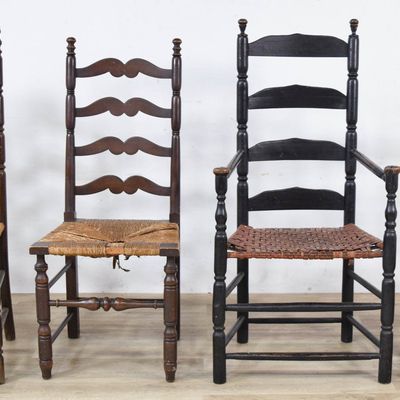 Sale Photo Thumbnail #53: 4 Early American Ladderback Chairs