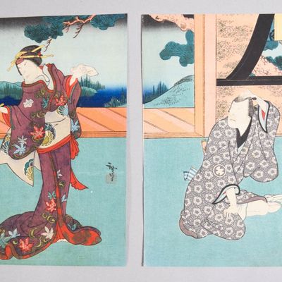 Sale Photo Thumbnail #255: Utagawa Hiroshige Pair of Japanese Woodblock Prints