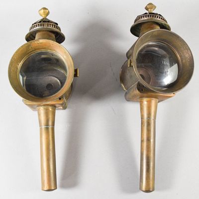 Sale Photo Thumbnail #13: Near Pair of Limehouse Lamp Co. Brass Carriage Lamps