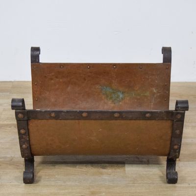 Sale Photo Thumbnail #12: Arts & Crafts Hammered Copper and Wrought Iron Log Holder