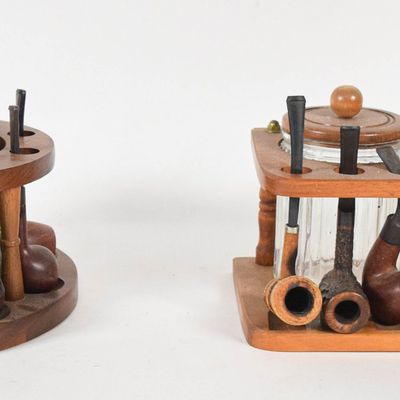 Sale Photo Thumbnail #378: Assortment of Zenith Holland and Hesson Tobacco Pipes and Humidor Stands