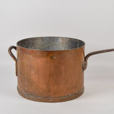Sale Photo Thumbnail #21: Fred Harvey Commercial Grade Copper Stockpot with Wrought Iron Handles