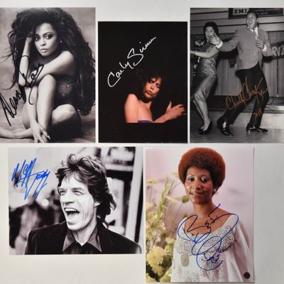 Sale Photo Thumbnail #159: 5 Signed Photographs of Musical Icons Including Diana Ross and Mick Jagger