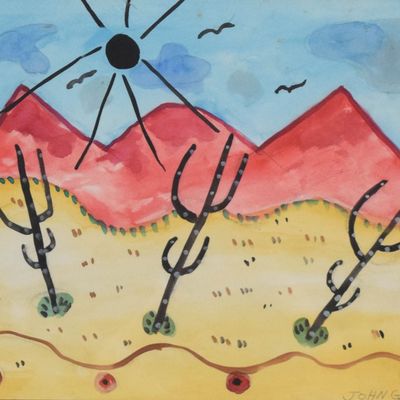 Sale Photo Thumbnail #406: John G. Ernst Watercolor and Ink Southwestern Landscape