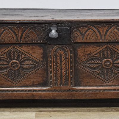 Sale Photo Thumbnail #65: Jacobean Carved Oak Storage Chest