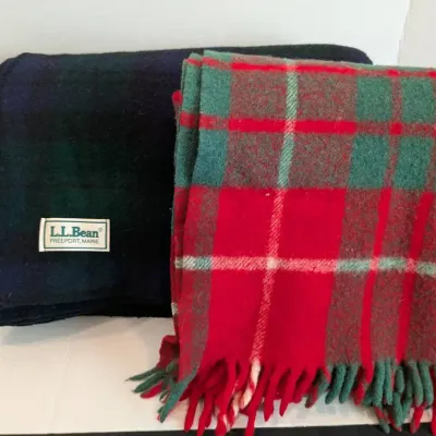 LL Bean Large Plaid Blanket & Small Plaid Blanket 