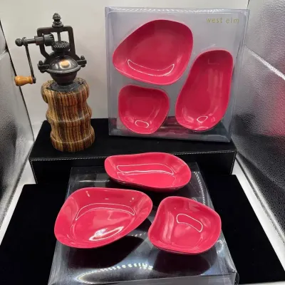 West Elm Freeform Shape Pink Dish Sets, plus Hand Turned Wooden Grinder