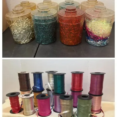 Large Supply of Curling Ribbon and Confetti Fill 
