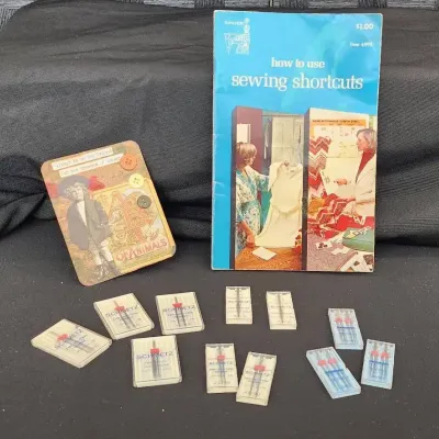 Machine Sewing Needles (mostly Twin Needle) & 1970's Singer "How to..." Book