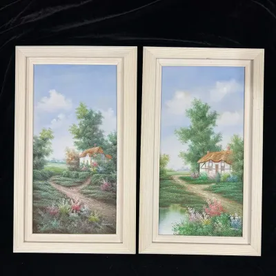 Country Cottages On Canvas Signed “Marten”