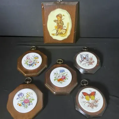 Vintage Ceramic Tile Wood Plaques