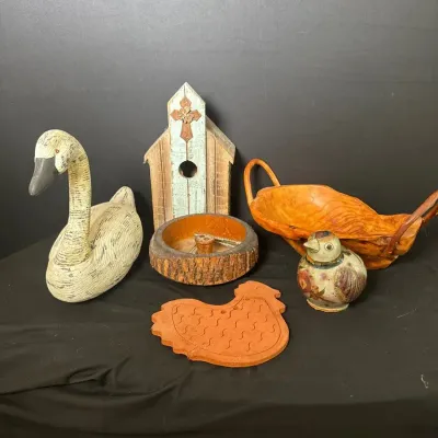 Vintage Wood And Ceramic Birds