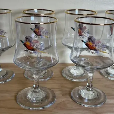Vintage Pheasant Wine Glasses