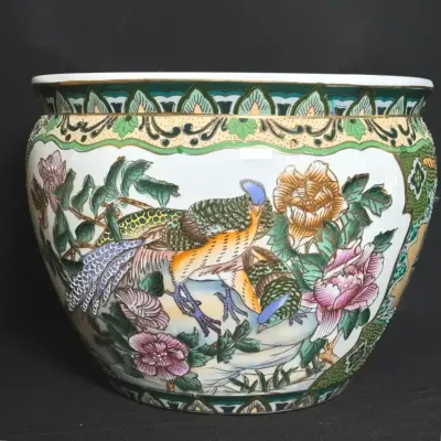 Satsuma-Style Porcelain Fishbowl Planter
