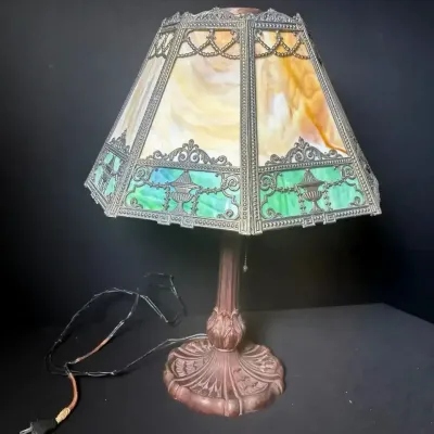 Antique Art Nouveau Slag Glass Lamp