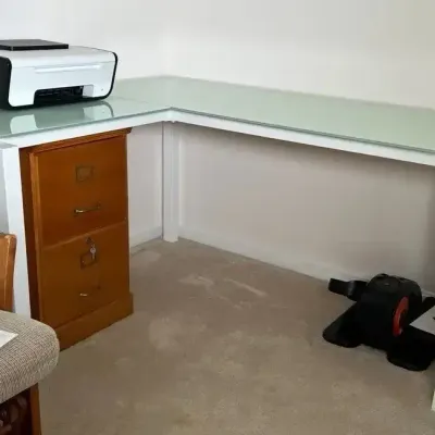 Metal And Glass L-Shaped Desk