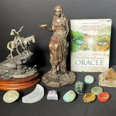 Pewter Statue and Pythia - Goddess Figurine