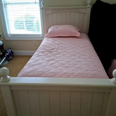 Wooden Twin Bed With Bedding (1 of 2)
