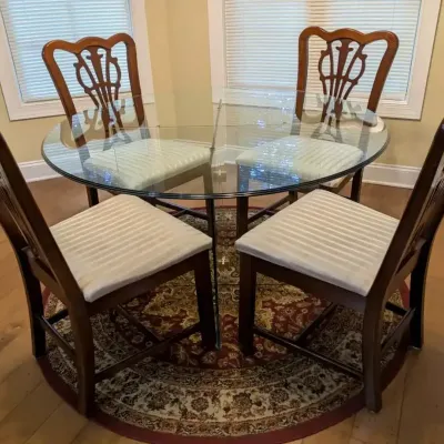 Glass Top Dining Set & Royalty Rug