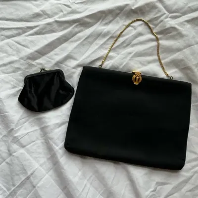 Black Satin Evening Handbag And Coin Purse