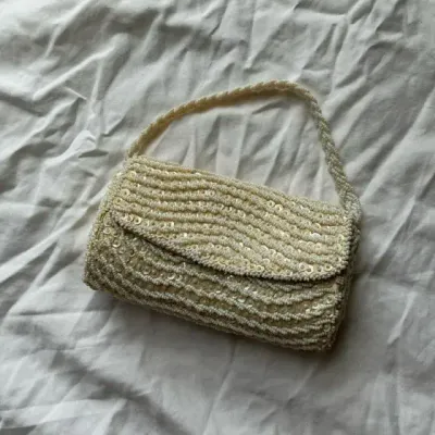 Cute Mini Cream Beaded Bag