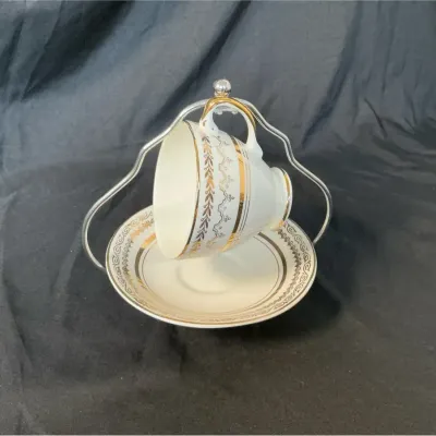 Crownford China Teacup and Saucer matching set with stand