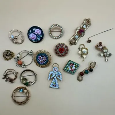 Colorful Gold Toned Brooches