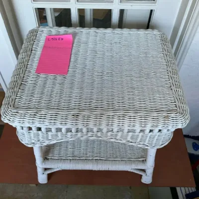 White Wicker End Table 