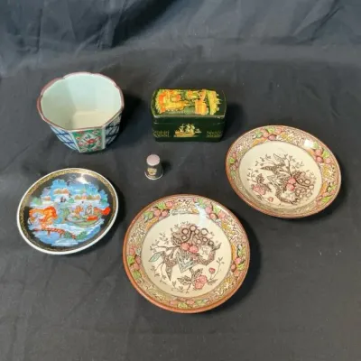 Decorative Dishes, Box, and Thimble