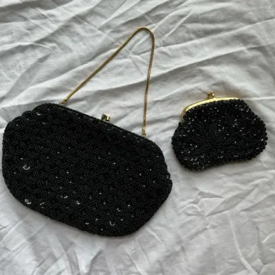 Gorgeous Black Beaded Evening Bag And Coin Purse