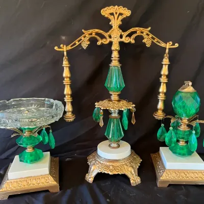Vintage Emerald Green Lucite Smoking Set With Balance Scale