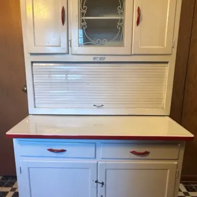 Vintage Marsh Hoosier-Style Kitchen Cabinet With Enamel Worktop