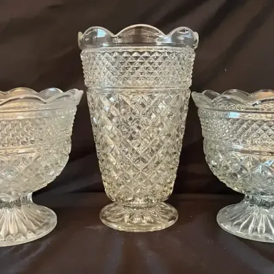 Vintage Anchor Hocking Wexford Pedestal Vase & Bowls