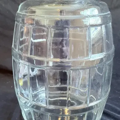 Vintage Barrel-Shaped Glass Storage Jar With Metal Lid