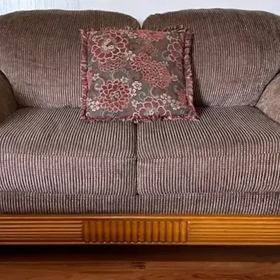 Hughes Furniture Upholstered Loveseat With Wood Trim