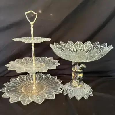 3-Tier Glass Serving Stand & Cherub Pedestal Bowl