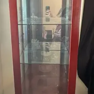 Cherry Toned Pressed Wood Lighted Curio Cabinet 