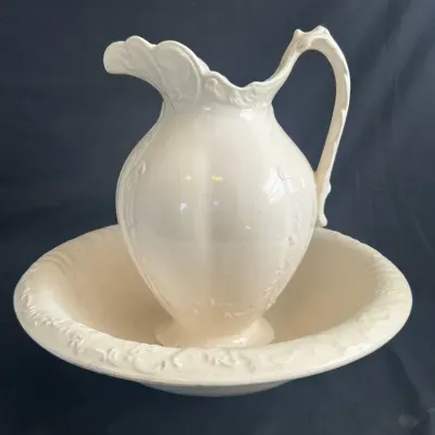 Vintage Cream Ironstone-Style Pitcher & Wash Basin Set