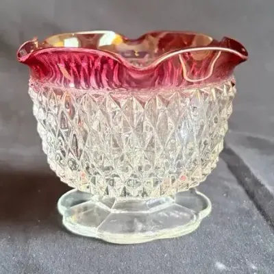 Vintage Ruby Flash Pressed Glass Candle Holder