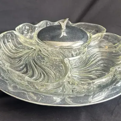 Vintage Kromex Glass 6-Piece Lazy Susan Serving Set