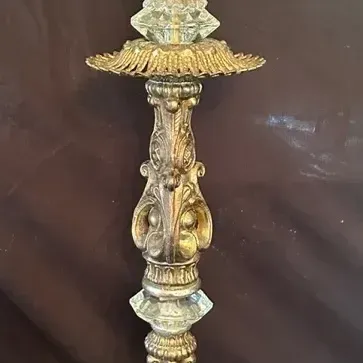Ornate Brass-Toned Metal & Cut Glass Pedestal Ashtray