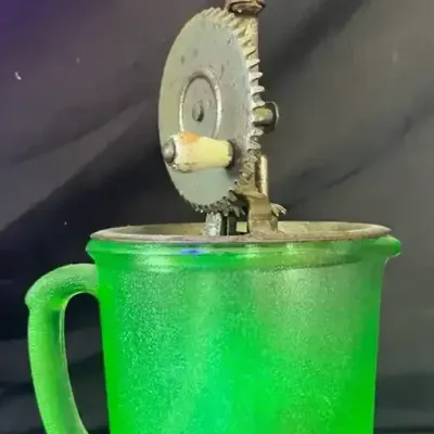 Vintage Uranium Glass 4-Cup Measuring Cup With Egg Beater