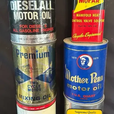 Vintage Motor Oil & Mopar Automotive Can Collection