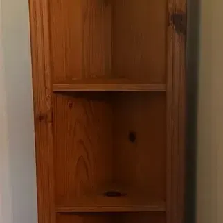 Tall Wood Corner Display Shelf With Heart Cutouts