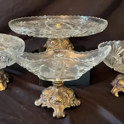 Anchor Hocking Star of David Glass Serving Pieces With Ornate Pedestal Bases