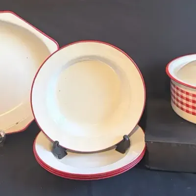 Vintage Red & White Enamelware Cookware Set