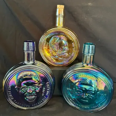 Wheaton Carnival Glass President Decanters- Teddy Roosevelt, Ulysses S. Grant, Herbert Hoover