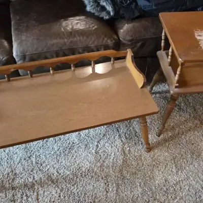 Vintage Wood Spindle-Leg Sofa Table & Two-Tier Side Table