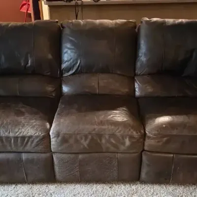 Brown Leather Sofa with Dual Manual Recliners