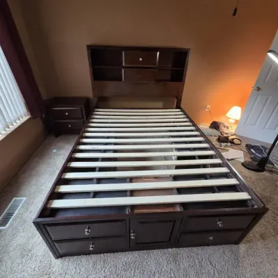 Queen Captain’s Storage Bed with Bookcase Headboard & Nightstand